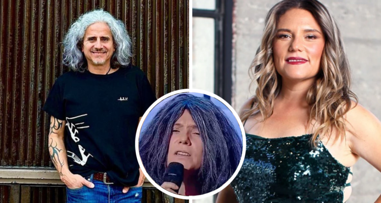 Pablo Herrera (izquierda) y María José Quiroz (derecha) junto a miniatura de parodia