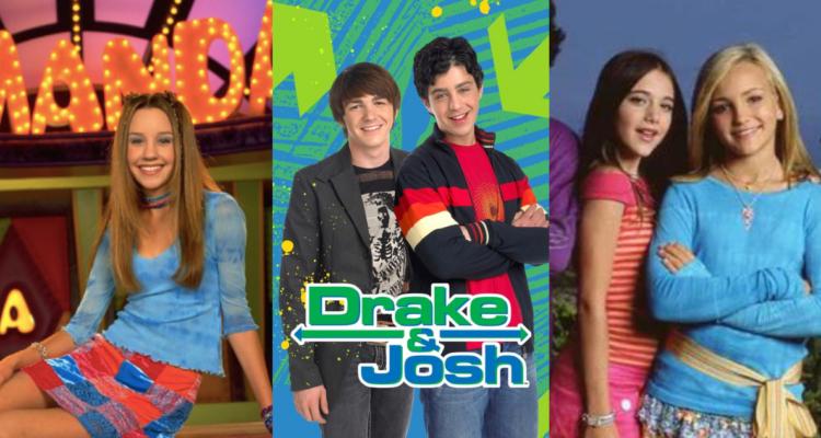 Amanda Bynes (izquierda), Drake & Josh (centro) y Zoey 101 (derecha) en referencia a Quiet on Set