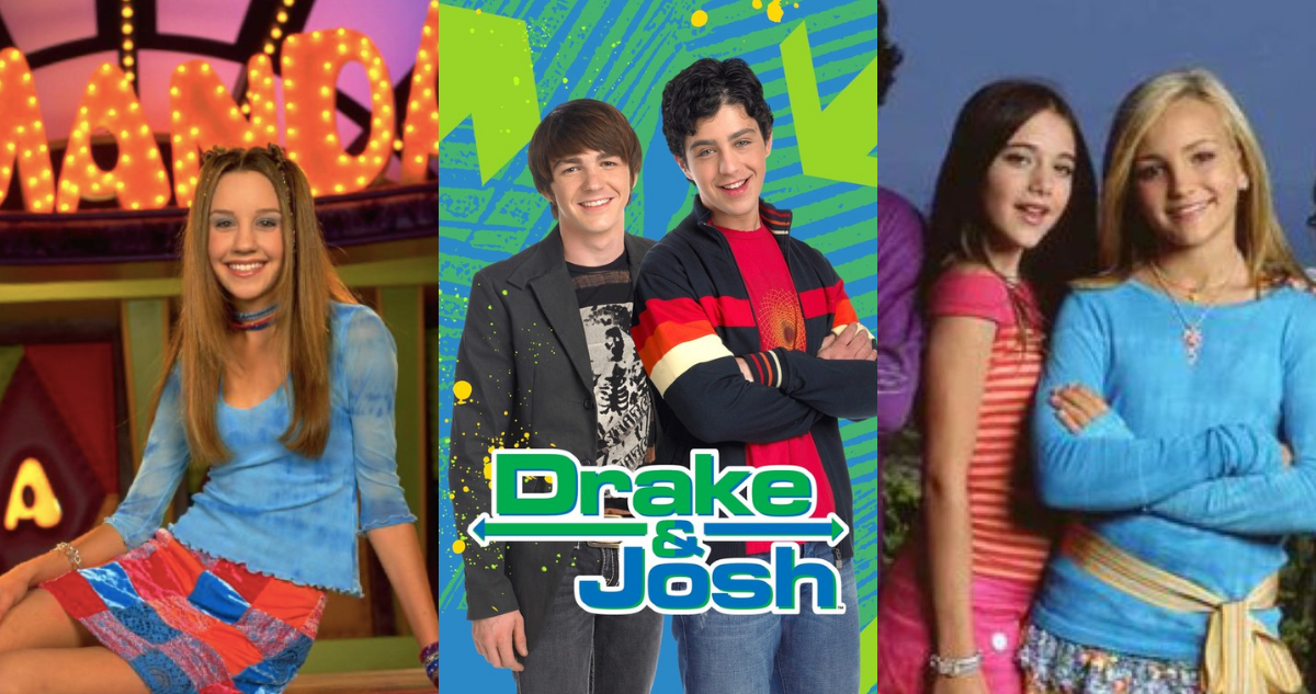 Amanda Bynes (izquierda), Drake & Josh (centro) y Zoey 101 (derecha) en referencia a Quiet on Set