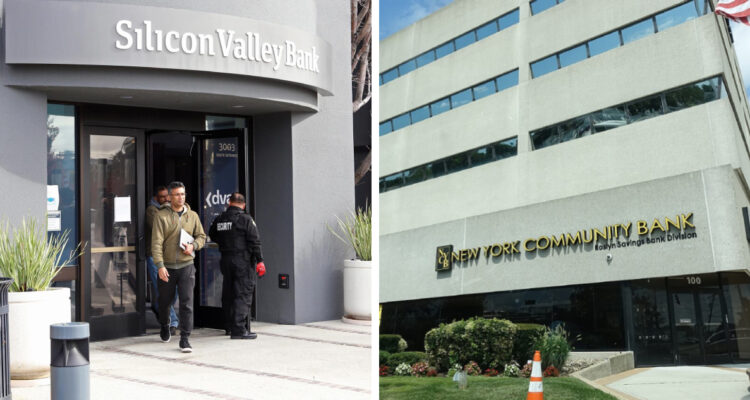 Izquierda: fotografía archivo del Silicon Valley Bank derecha: fotografía archivo de una sede del NYCB