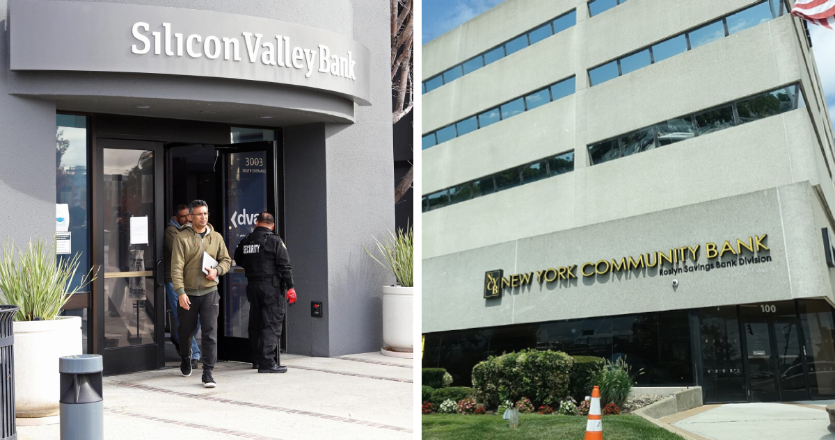 Izquierda: fotografía archivo del Silicon Valley Bank derecha: fotografía archivo de una sede del NYCB
