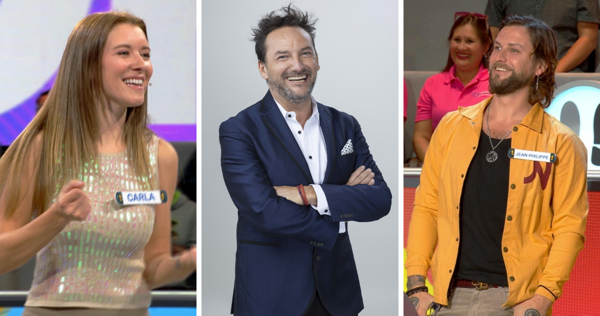 Carla Jara, Daniel Fuenzalida y Jean Philippe Cretton en referencia a debut de Ahora Caigo en horario Prime