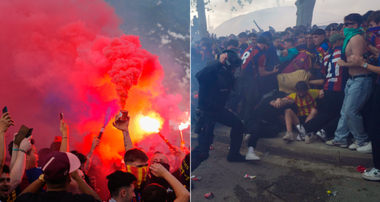 Los incidentes entre hinchas de Barcelona y PSG.