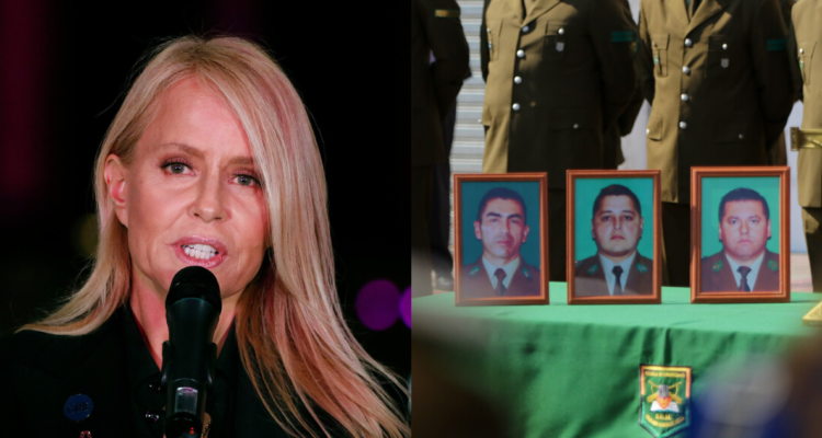 Cecilia Bolocco (izquierda) y fotografía de Carabineros asesinados (derecha)