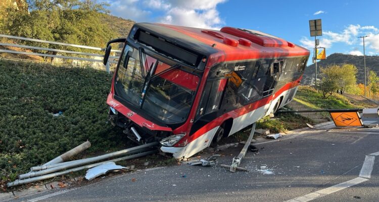 Bus RED cae por pendiente de Lo Barnechea ante presencia de conejos en la vía