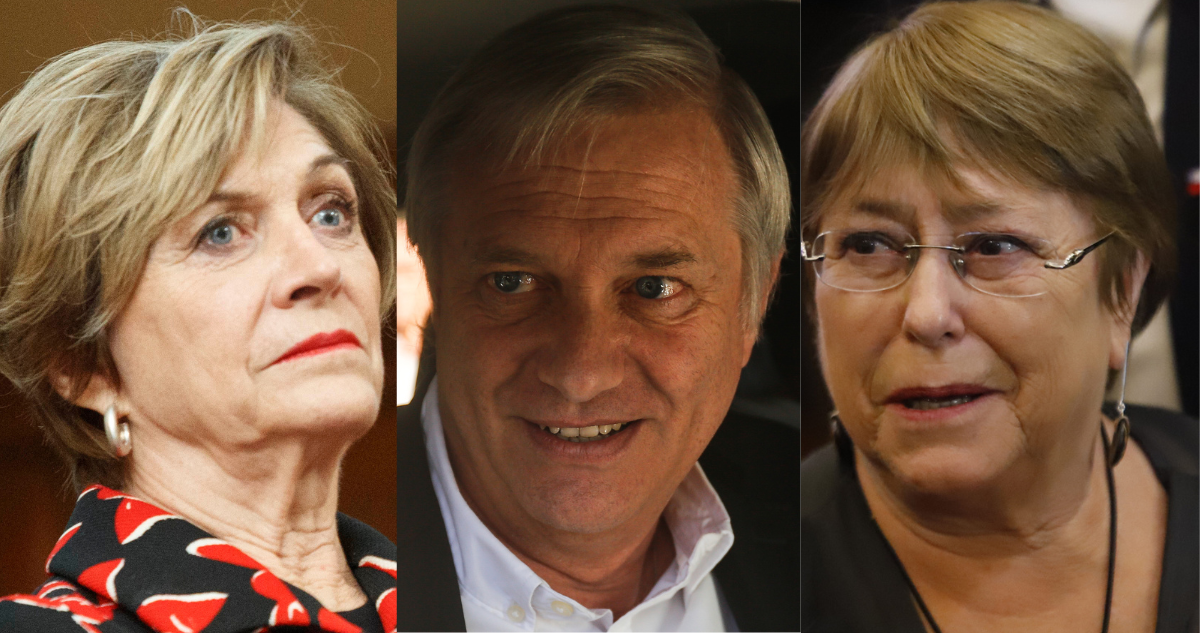 De izquierda a derecha: Evelyn Matthei, José Antonio Kast y Michelle Bachelet.