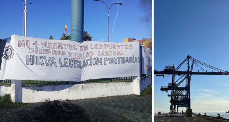 Lienzo de trabajadores de Puerto Coronel previo a apoyo de camioneros