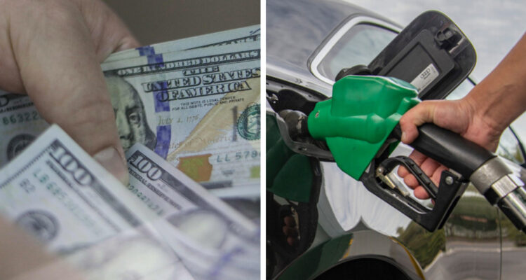 izquierda: imagen de dólar derecha: imagen de un surtidor de combustible