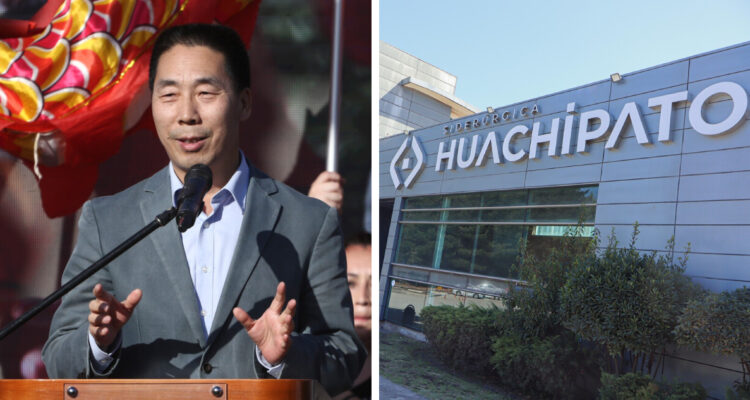 izquierda: fotografía archivo del embajador de china en chile, Niu Qingbao derecha: fotografía de la fachada de la siderúrgica huachipato