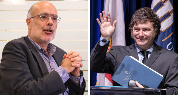 izquierda: responsable del Departamento del Hemisferio Occidental del FMI, Rodrigo Valdés derecha: presidente de argentina, javier milei