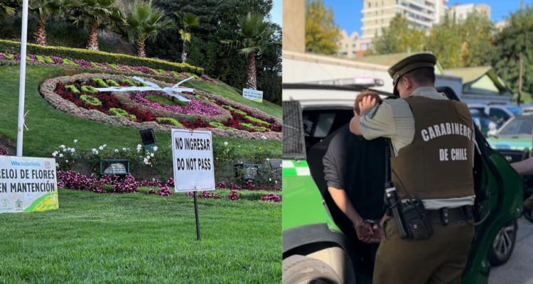 Detienen a hombre por mover manillas de reloj de flores en Viña del Mar