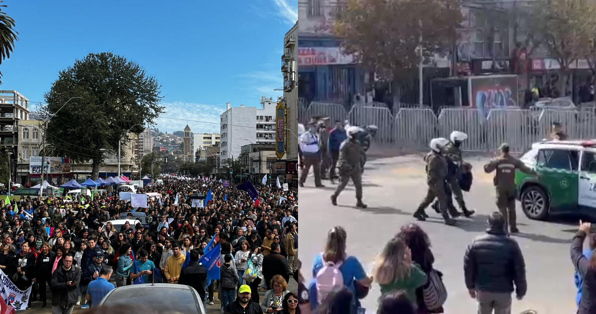 Masiva movilización de la CUT se toma las calles de Valparaíso: un manifestante resultó detenido