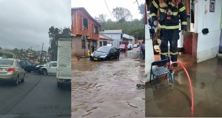 Colisión múltiple y sectores anegados por sistema frontal en Lota: hay un centenar de clientes sin luz