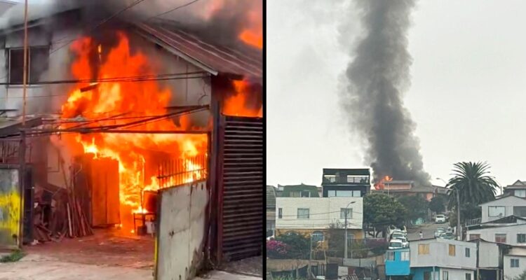 Incendio consume casa en Cerro Esperanza de Valparaíso y amenaza a viviendas colindantes