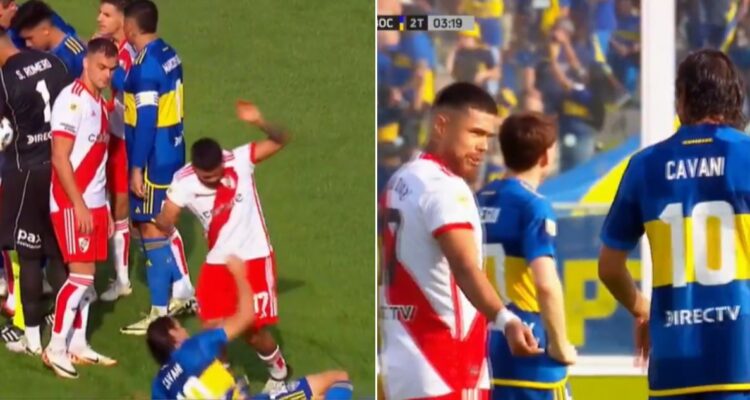 Paulo Díaz le mostró los ‘dedos’ a Cavani en un Superclásico caliente.