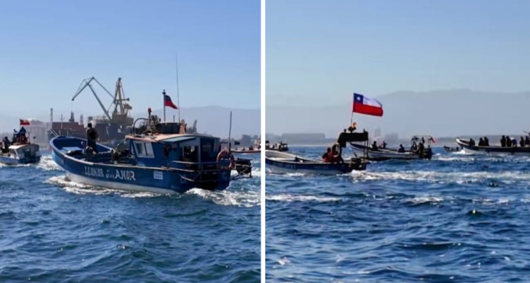 Pescadores artesanales de Quintero protestaron en el mar por expansión de empresa portuaria