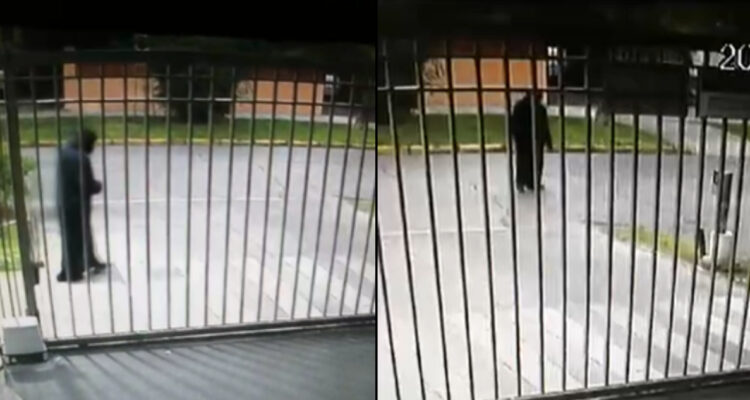 Cámara capta a mujer religiosa después de que habría dejado restos óseos en calle de Ñuñoa
