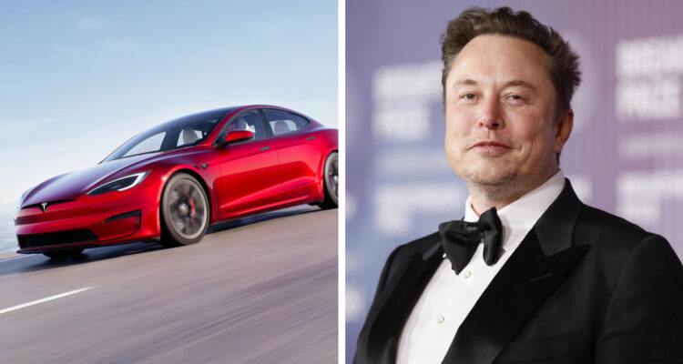 izquierda: auto de tesla derecha: foto archivo de elon musk