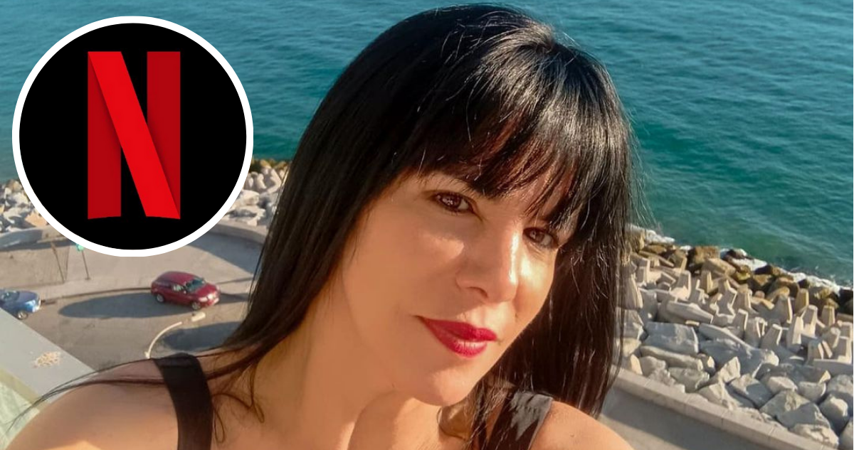 Anita Alvarado en fotografía compartida en su Instagram y logo de Netflix en referencia a serie