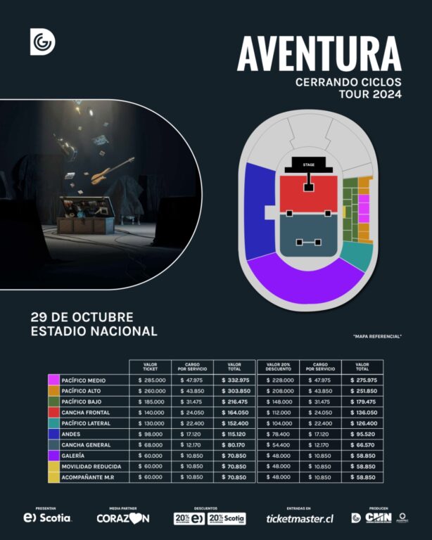 Aventura confirma recinto, fecha y valores de entradas de su regreso a Chile: será en Estadio Nacional