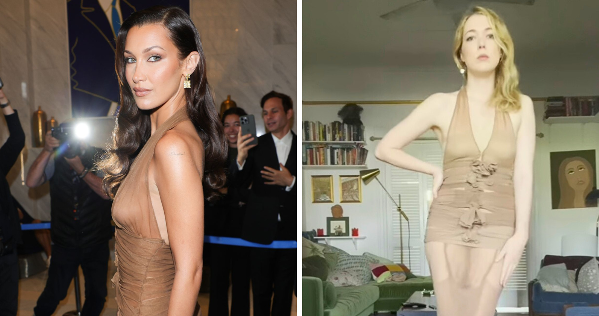 Durante el séptimo día del Festival Cannes, la modelo, Bella Hadid, sorprendió al desfilar por la alfombra roja con un particular vestido de gasa, el cual fue replicado por una TikToker pero con pantimedias.