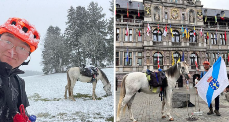Un hombre emprendió un viaje desde España al anca de su caballo, con el fin de recorrer todas las ciudades y países hasta llegar a su ciudad natal China.
