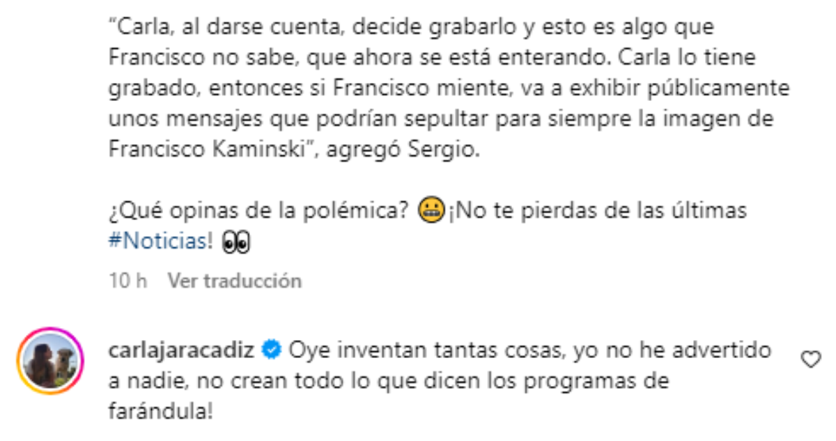 Carla Jara desmiente haber amenazado a Kaminski con "filtración de audios" previo a entrevista en PH