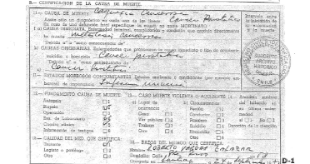 Certificado de defunción de Pablo Neruda