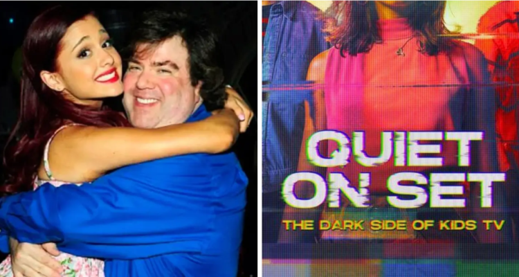 Dan Schneider junto a Ariana Grande (izquierda) y poster de ‘Quiet on Set’ (derecha)