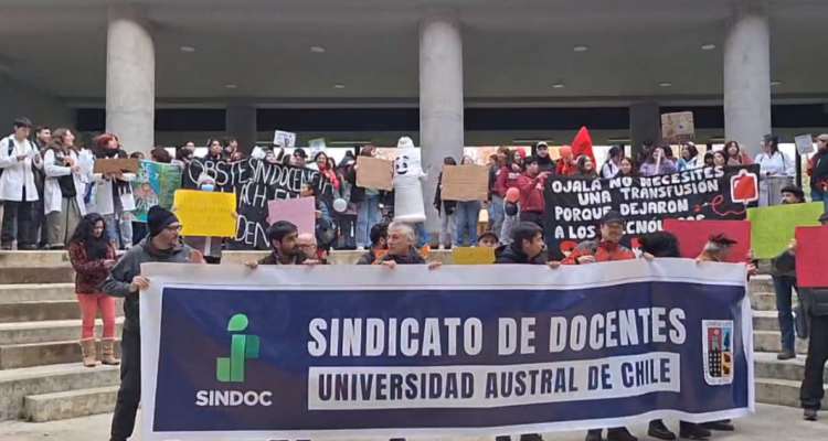 Docentes y estudiantes de la UACh protagonizando marcha