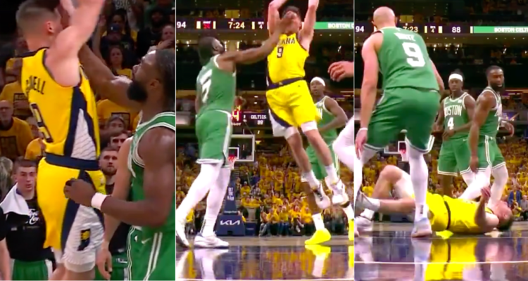 El violento manotazo de Jaylen Brown en la cara de crack de Indiana Pacers.