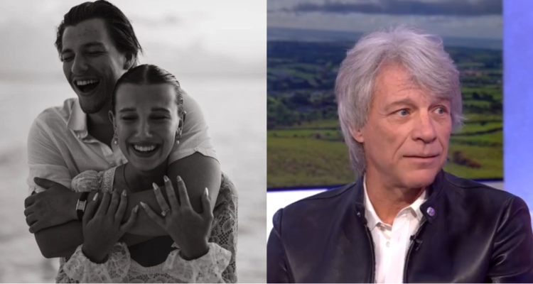 Millie Bobby Brown junto a Jake Bon Jovi y Jon Bon Jovi en referencia a su matrimonio