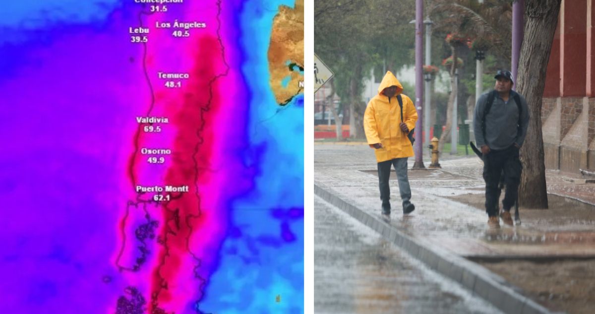 El pronóstico del tiempo adelanta un temporal de lluvia nieve y fuerte viento en Chile por un río atmosférico y sistema frontal.