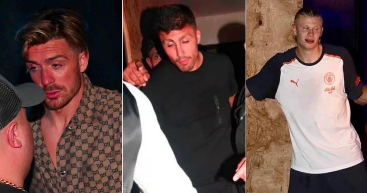 Jugadores de Manchester City ebrios tras otra Premier League.