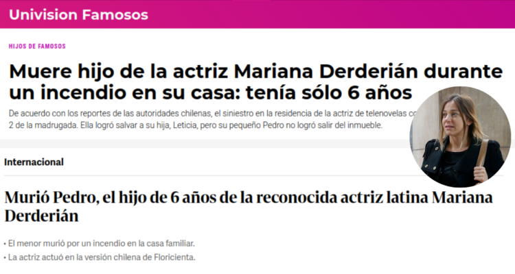Capturas de prensa internacional sobre hijo de Mariana Derderián