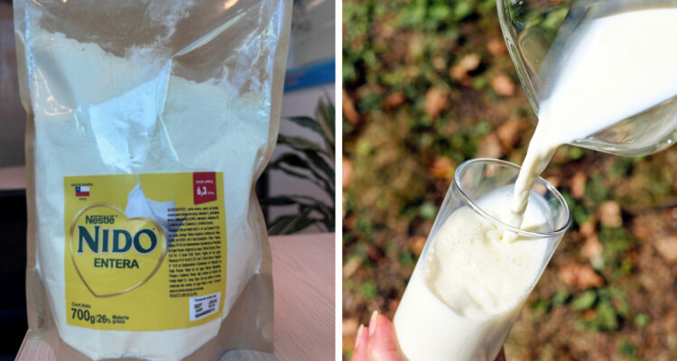 izquierda: fotografía de la leche nido falsa derecha: un vaso de leche