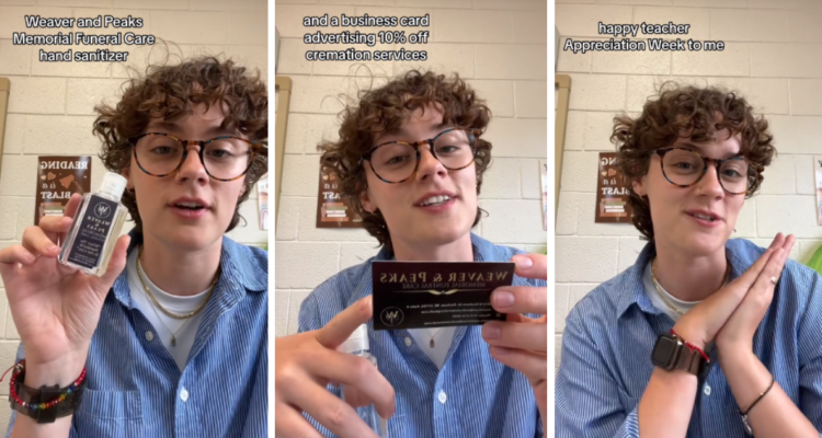 Una profesora recibe un cupón de cremación, como regalo para la semana de agradecimiento a los maestros en Estados Unidos.