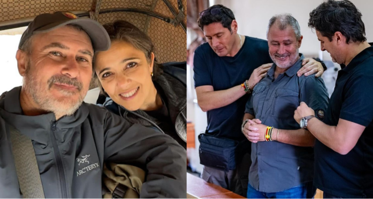 Ingrid Cordón, viuda de Toni Espadas y Francisco Saavedra con Jorge Zabaleta junto a Toni Espadas