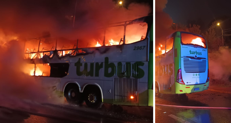 Bus de Tur Bus incendiándose camino a Valparaíso