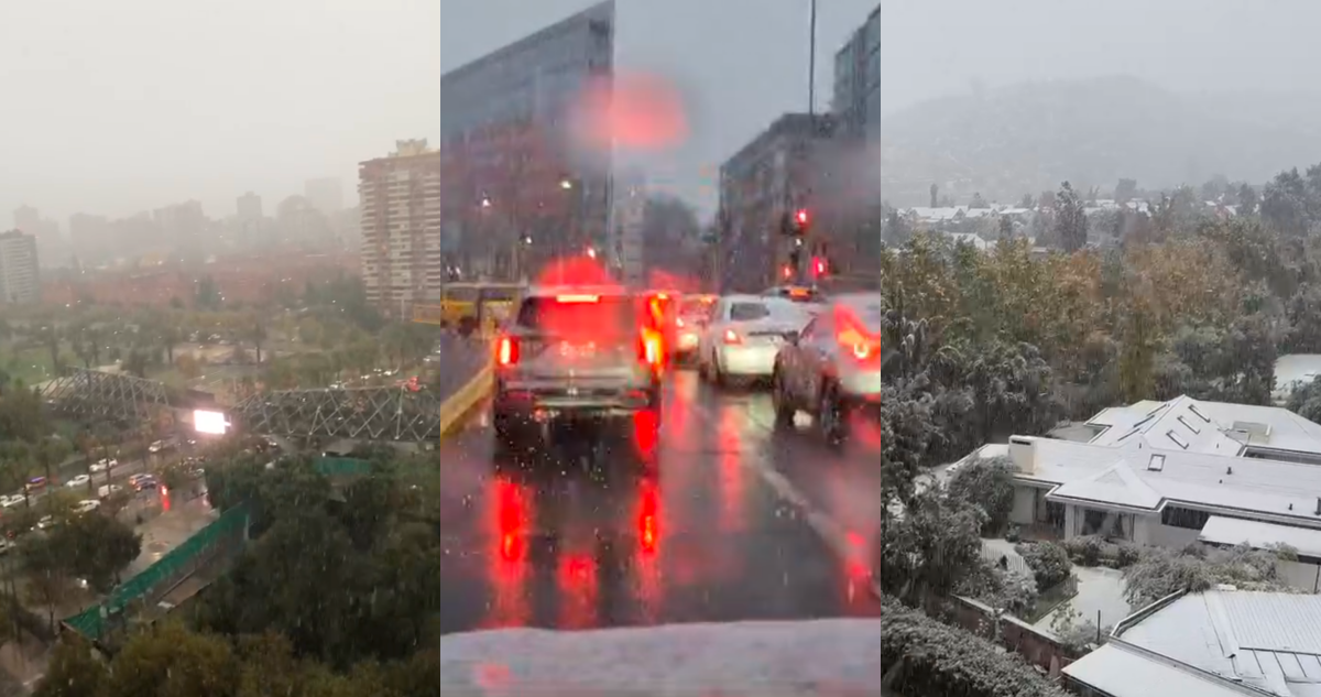Los videos que deja la caída de nieve en sectores urbanos de Santiago