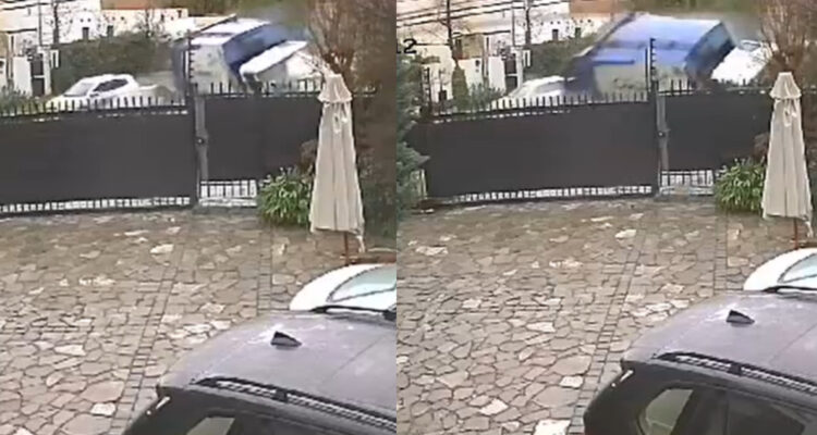Cámara capta momento en que camión de basura chocó tres vehículos y se volcó en Las Condes