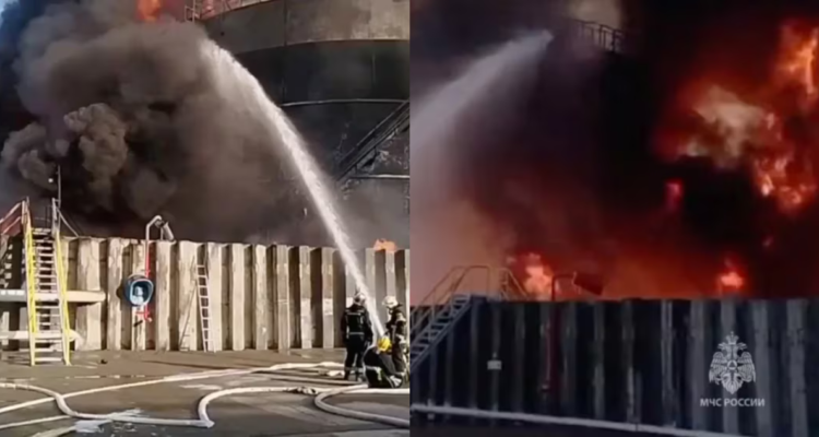 Ataque ucraniano con drones desata incendio en depósitos de combustible al sur de Rusia