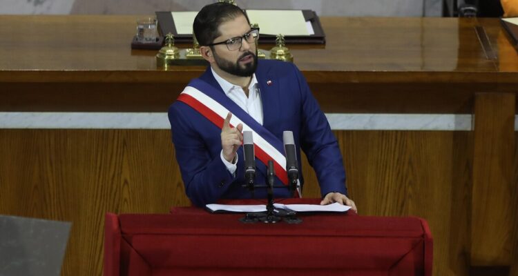Gabriel Boric, Presidente de la República, durante la cuenta pública Presidencial que se realiza en el salón plenario del Congreso Nacional en Valparaíso.