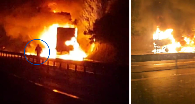 Incendio de camión en Ruta del Itata