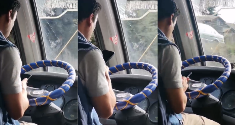 Soltando volante a alta velocidad: captan a chofer usando su celular mientras conducía en Concepción