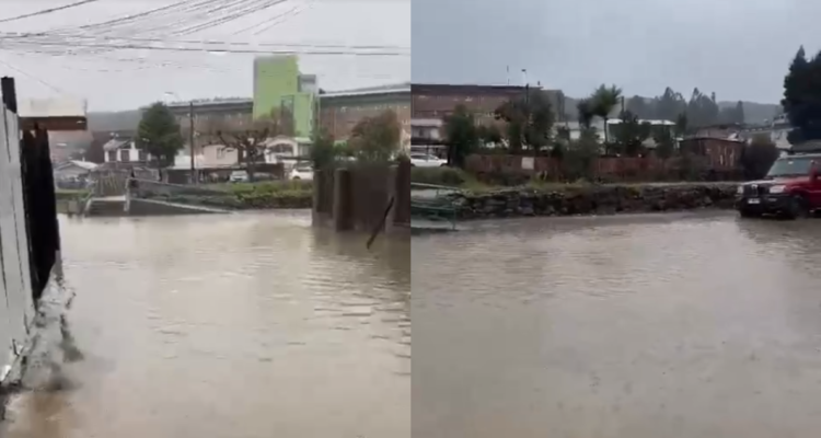 video muestra anegamiento en Curanilahue a raíz de intensas lluvias