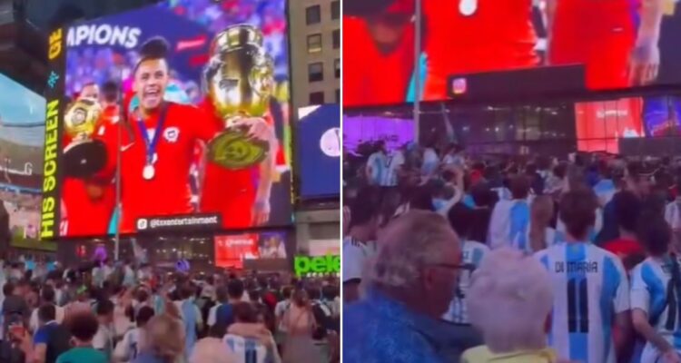 Chilenos arruinaron banderazo de Argentina con foto de Alexis Sánchez en Times Square