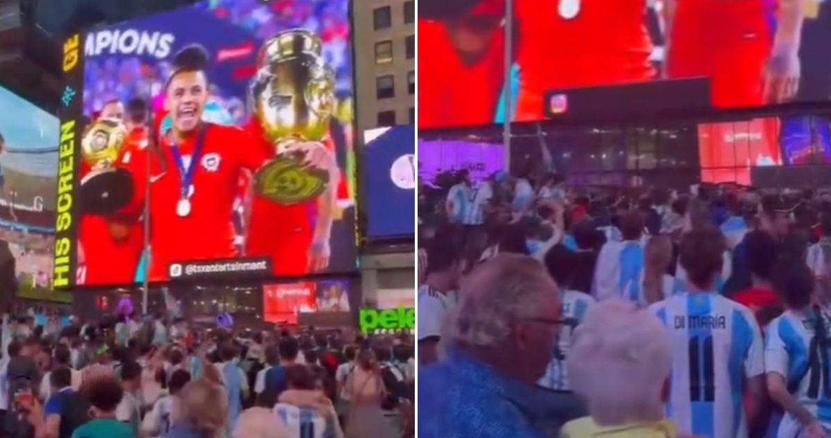 Chilenos arruinaron banderazo de Argentina con foto de Alexis Sánchez en Times Square
