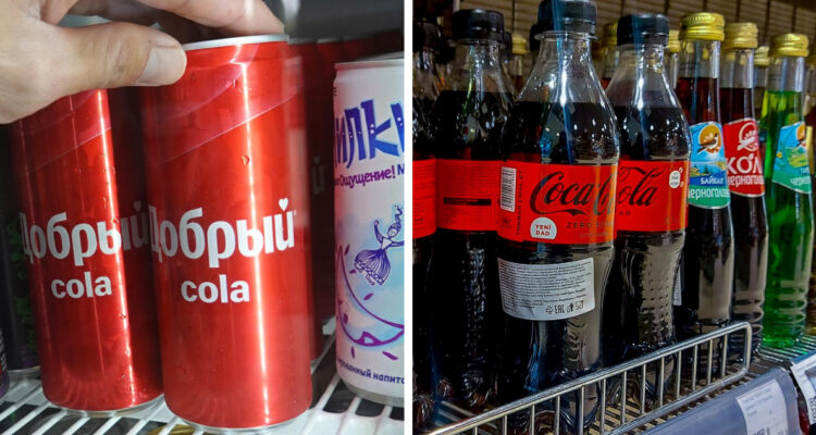 imágenes de dobry cola y coca cola en locales rusos