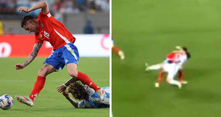 Con juez al lado: el tackle de Echeverría a Messi que nadie vio en el Chile-Argentina de Copa América
